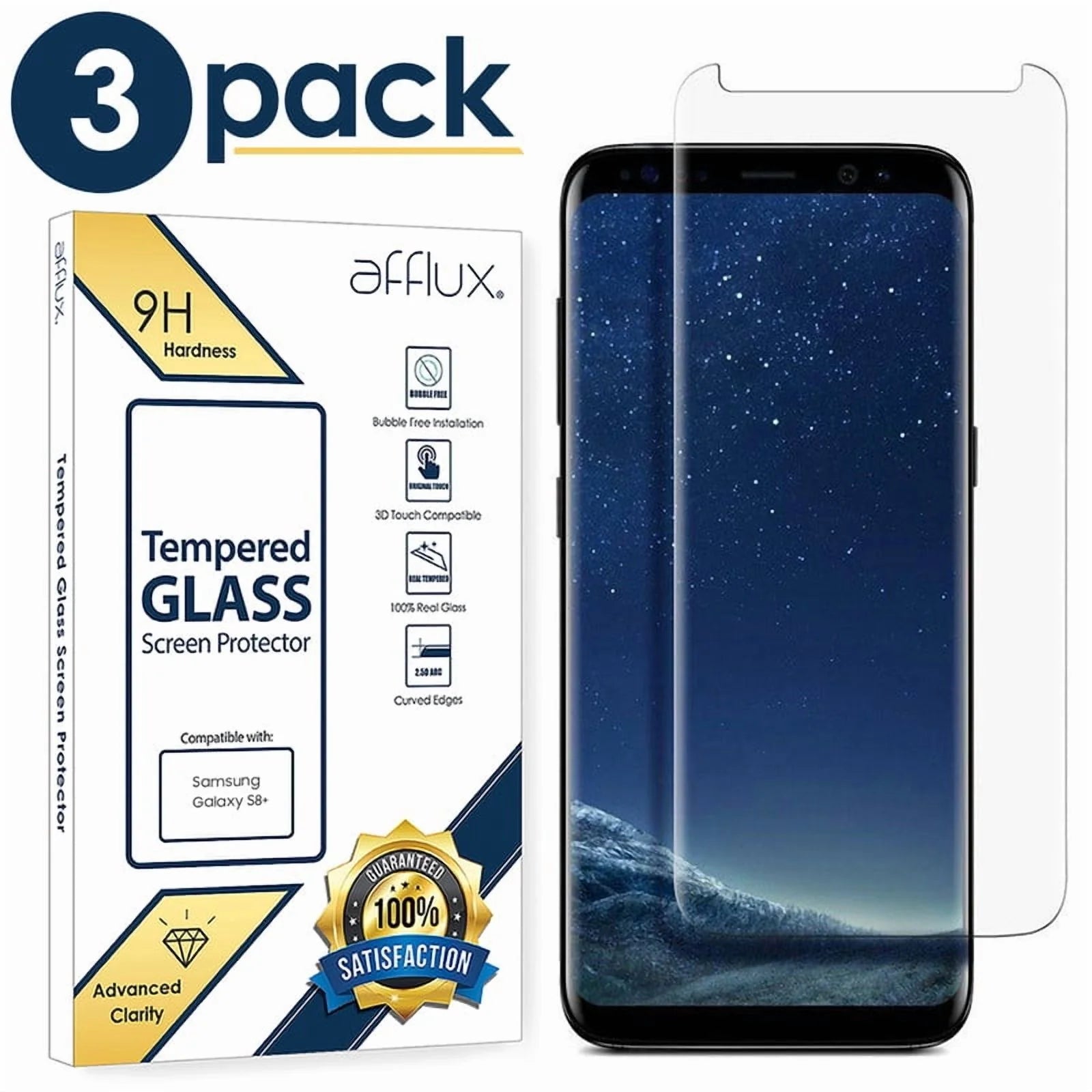 Full Cover Tempered Glass Screen Protector for Samsung Galaxy S8 plus (3-Pack, Clear)